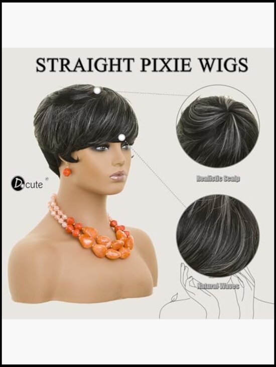 Short Pixie Wig with Bangs Natural Layered Straight Synthetic Hair for Women main image 4